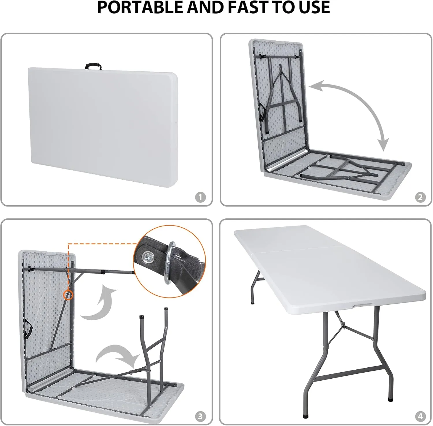 SUPER DEAL 8FT Folding Picnic Table for Indoor Outdoor, Portable Fold-in-Half Plastic Dining Camping Party Table with Carrying Handle