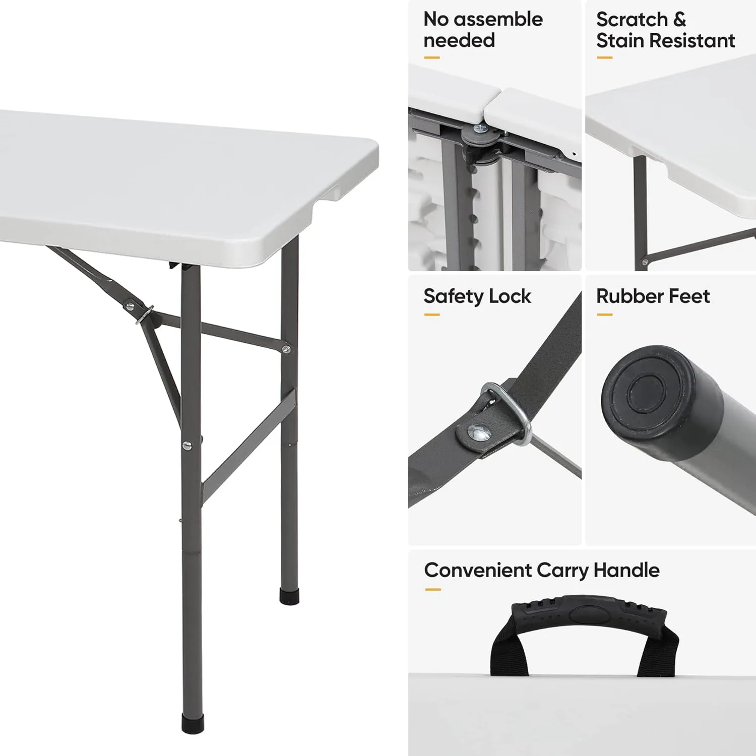 SUPER DEAL Portable 4 Foot Plastic Folding Table, Small Indoor Outdoor Heavy Duty Fold-in-Half Picnic Party Camping Barbecues Table with Carrying Handle, White