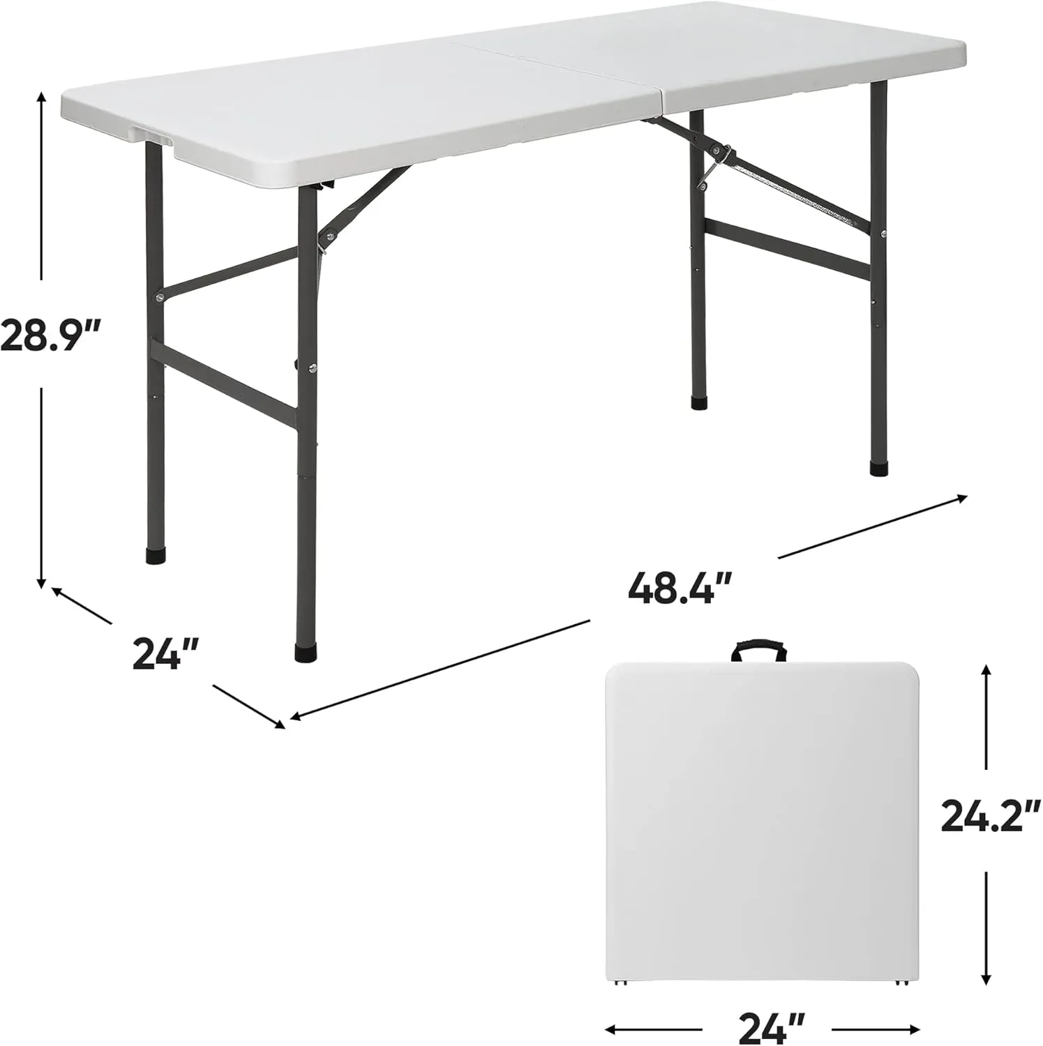 SUPER DEAL Portable 4 Foot Plastic Folding Table, Small Indoor Outdoor Heavy Duty Fold-in-Half Picnic Party Camping Barbecues Table with Carrying Handle, White