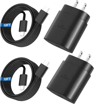 Super Fast Charger Type C, 25W USB C Wall Charger Fast Charging for Samsung Galaxy S25 Ultra/S25/S25 /S24 /S24 Ultra/S24/S24 /S23 Ultra/S22 Ultra/S21 with 10FT Long Android Type C Charger Cable 2Pack