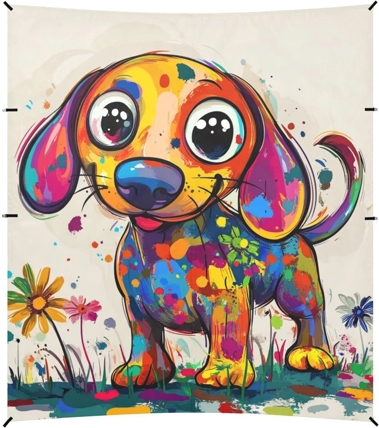Sweet Dachshund Dog Artistic Graffiti Beach Canopy UPF50  Waterproof Sun Shelter with Sandbags and Shovel for Backyard and Camping