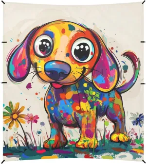 Sweet Dachshund Dog Artistic Graffiti Beach Canopy UPF50  Waterproof Sun Shelter with Sandbags and Shovel for Backyard and Camping
