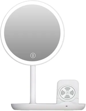 Table Desk Vanity Makeup Mirror Desktop Led Makeup Mirror with Light, Smart Dimming, Make-up Beauty Mirror, Wireless Charging Desktop Vanity Mirror Portable Small Cosmetic Mirror (Color : B, Size :