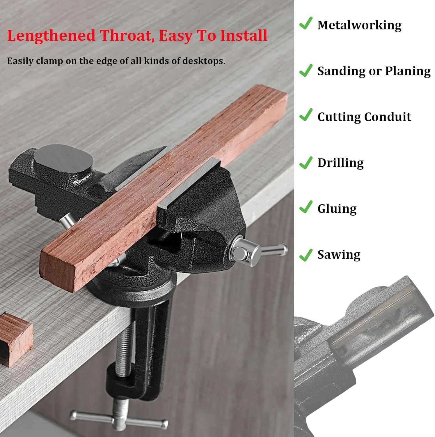 Table Vise 3 Inch, 360° Swivel Base Universal Home Vise Portable Bench Clamp,Bench Vise For Workbench,Vise Clamp for Woodworking, Handcraft Creations, Metalworking, Cutting Conduit, Drilling, Sawing