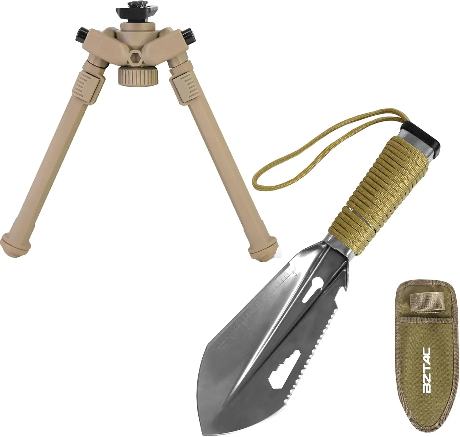 Tactical Durable Sturdy Portable Bipod M-Rail for Rifles with Small Camping Shovel Portable Backpacking Trowel