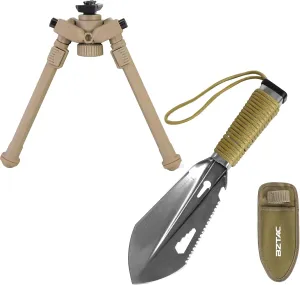 Tactical Durable Sturdy Portable Bipod M-Rail for Rifles with Small Camping Shovel Portable Backpacking Trowel