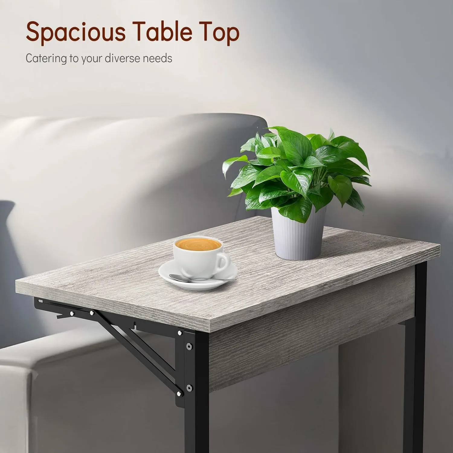Tatub 24" Folding C Shaped End Table Set of 2, Small Sofa Side Laptop Desk, Couch TV Tray Table for Living Room, Bedroom, Light Ivory