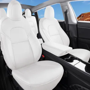 Tesla Model Y Car Seat Covers Organosilicon Leather Car Interior Seat Airbag Compatible Cushion Cover Full Set Custom Fit 2023 2022 2021 2020, Organosilicon White