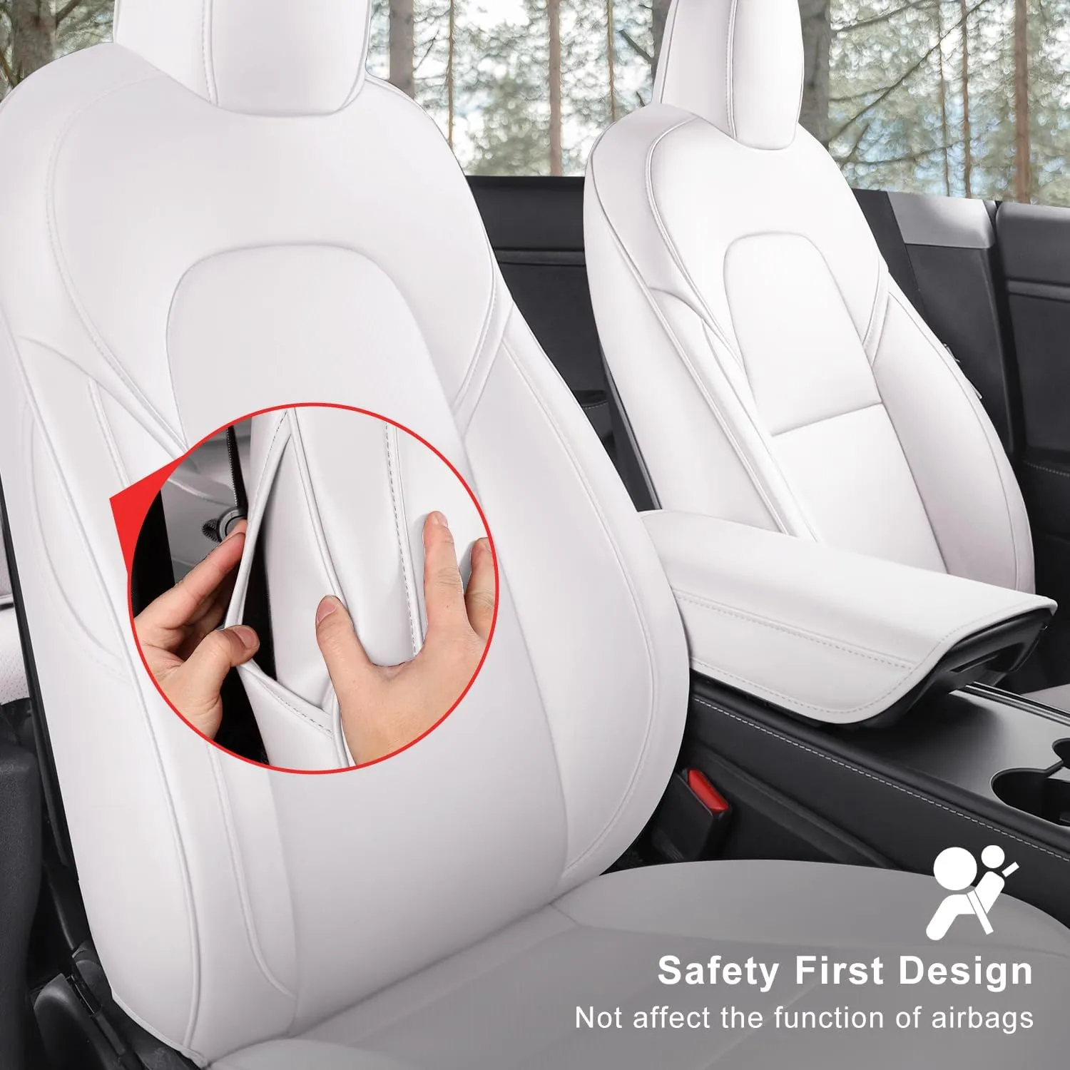 Tesla Model Y Car Seat Covers Organosilicon Leather Car Interior Seat Airbag Compatible Cushion Cover Full Set Custom Fit 2023 2022 2021 2020, Organosilicon White