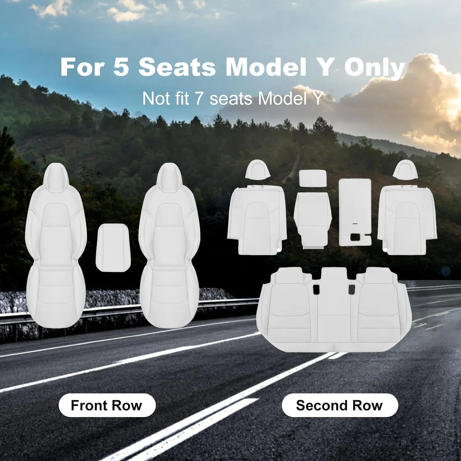 Tesla Model Y Car Seat Covers Organosilicon Leather Car Interior Seat Airbag Compatible Cushion Cover Full Set Custom Fit 2023 2022 2021 2020, Organosilicon White