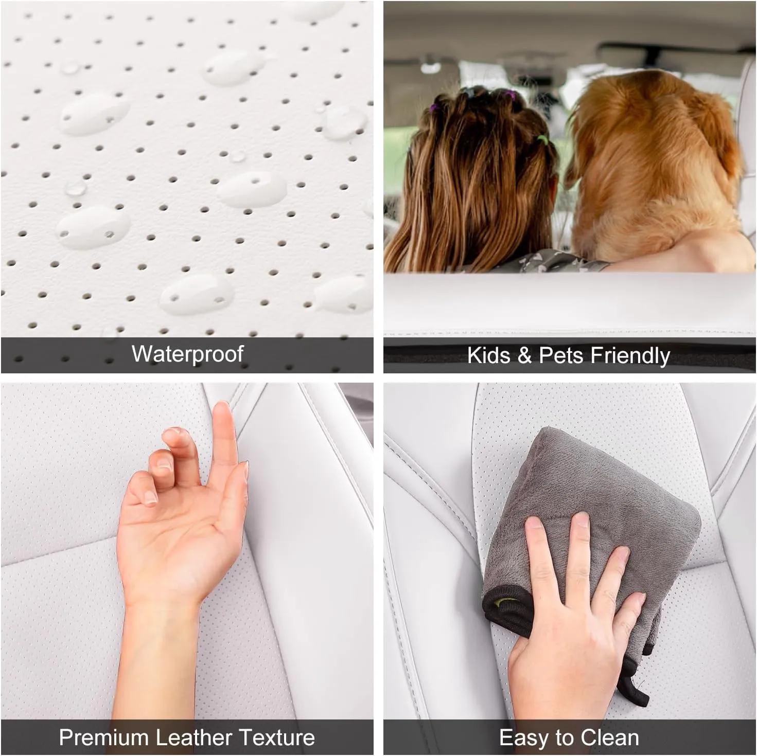 Tesla Model Y Car Seat Covers Organosilicon Leather Car Interior Seat Airbag Compatible Cushion Cover Full Set Custom Fit 2023 2022 2021 2020, Organosilicon White