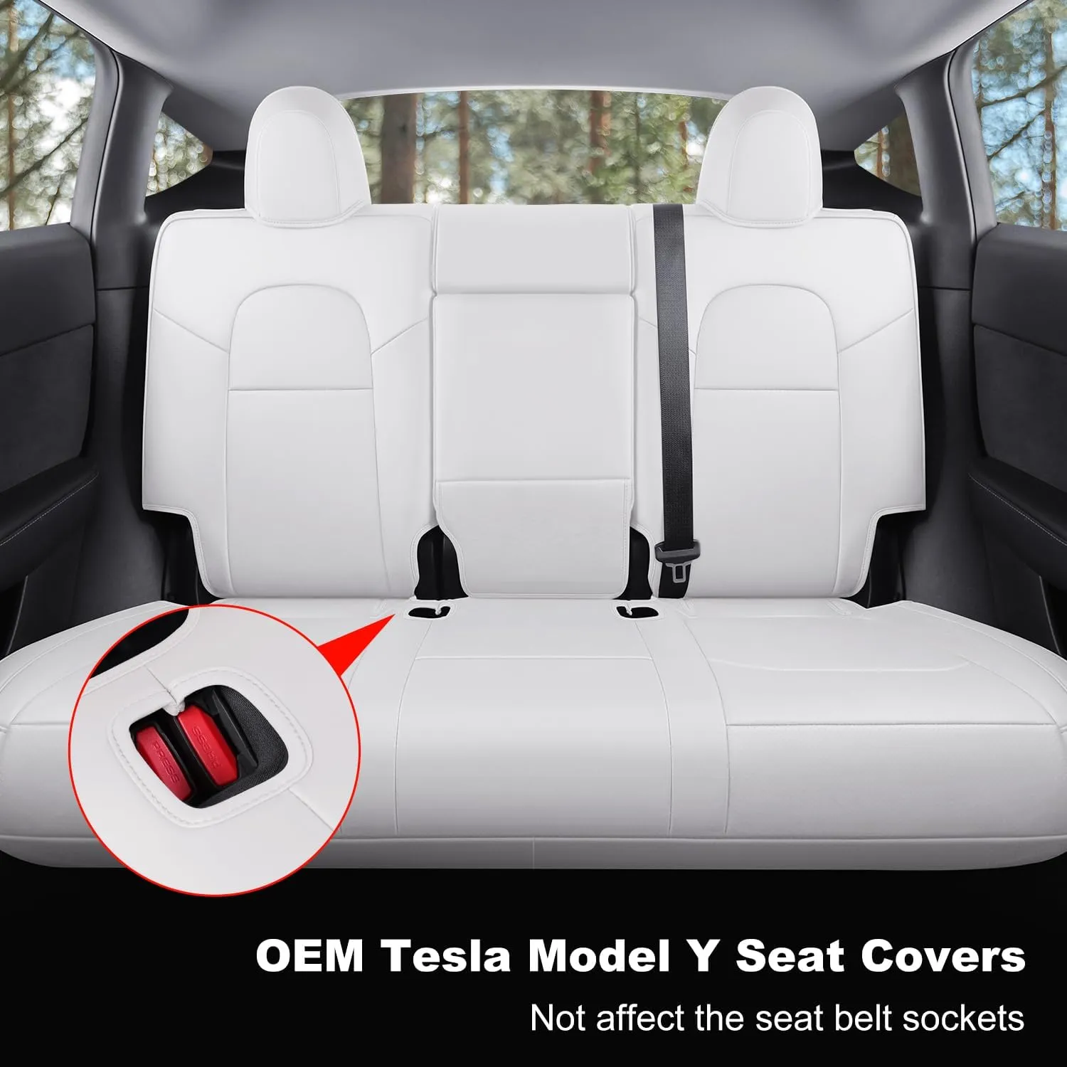 Tesla Model Y Car Seat Covers Organosilicon Leather Car Interior Seat Airbag Compatible Cushion Cover Full Set Custom Fit 2023 2022 2021 2020, Organosilicon White
