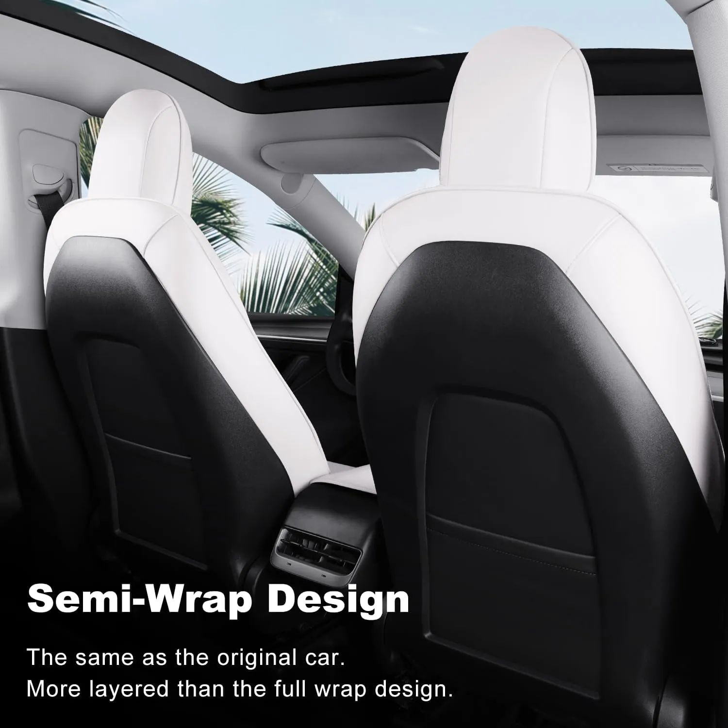Tesla Model Y Car Seat Covers Organosilicon Leather Car Interior Seat Airbag Compatible Cushion Cover Full Set Custom Fit 2023 2022 2021 2020, Organosilicon White