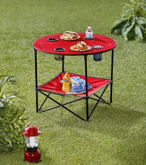 The Lakeside Collection Portable Folding Picnic Table with Bench Storage for Tailgating - Red