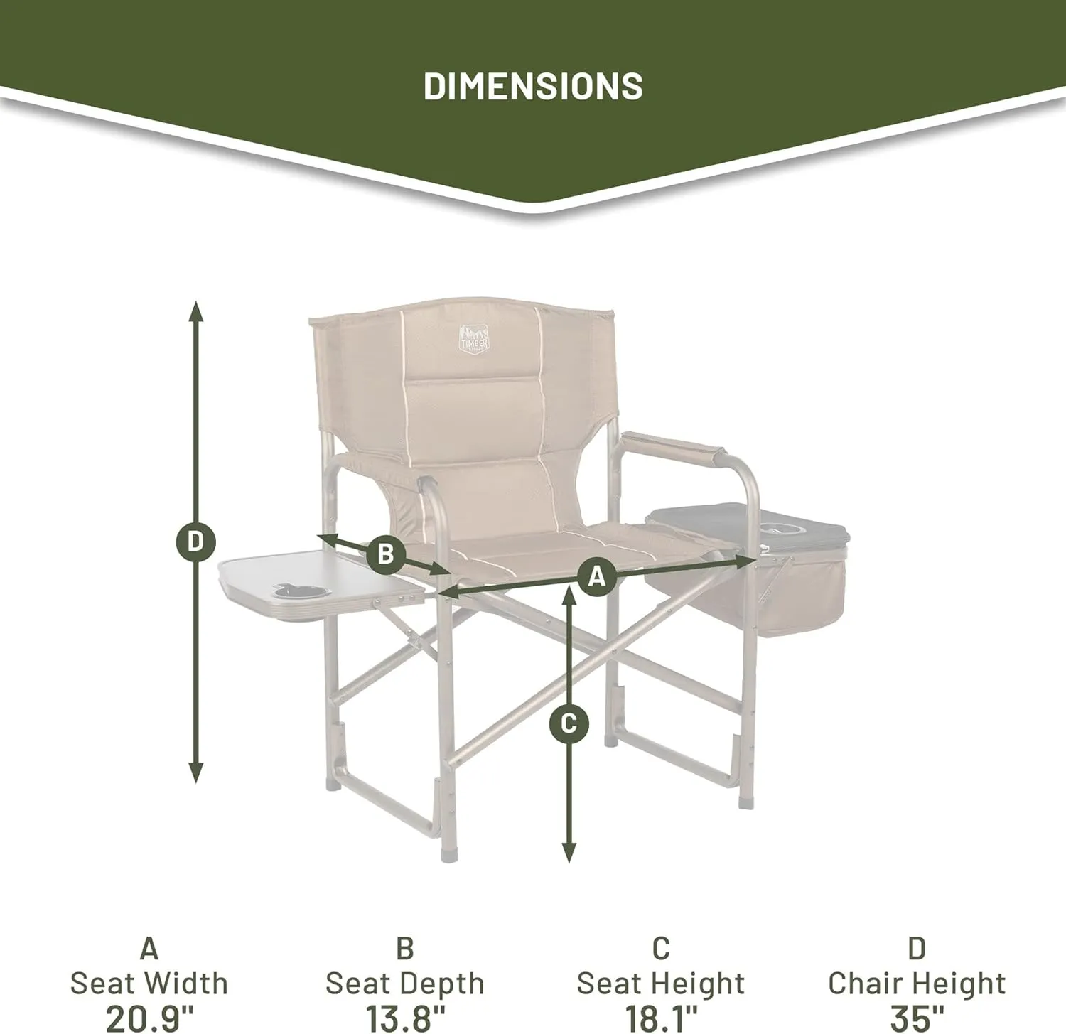 TIMBER RIDGE Folding Camping Chair with Cooler Bag, Director Chair Foldable with Side Table for Adults, Camp Chairs for Outdoor, Lawn, Sports, Fishing, Heavy Duty Supports 300lbs, Earth Brown