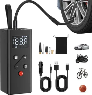 Tire Inflator Portable Air Compressor, 150PSI Cordless Air Pump with Digital Pressure Gauge 12V Electric Mini Tire Pump for Car Tires Motorcycle Bicycle Bike Balls