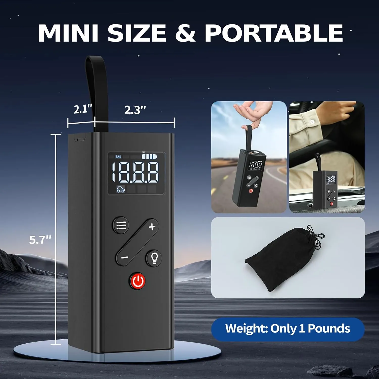 Tire Inflator Portable Air Compressor, 150PSI Cordless Air Pump with Digital Pressure Gauge 12V Electric Mini Tire Pump for Car Tires Motorcycle Bicycle Bike Balls