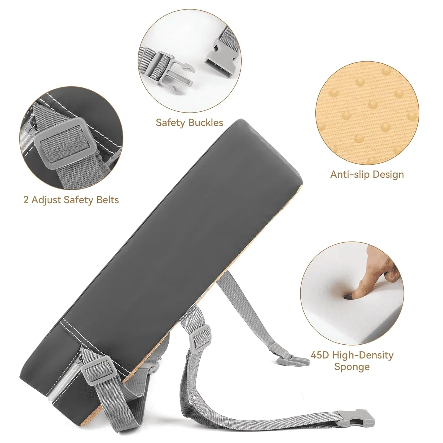 Toddler Booster Seat for Dining Table, Washable Thick Strong Support Portable Booster Chair for Toddlers Eating, Easy Cleaning Booster Seat Cushion Detachable with Fix Straps (Dark Grey)