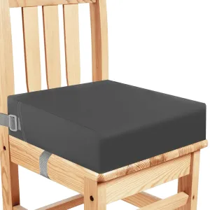Toddler Booster Seat for Dining Table, Washable Thick Strong Support Portable Booster Chair for Toddlers Eating, Easy Cleaning Booster Seat Cushion Detachable with Fix Straps (Dark Grey)