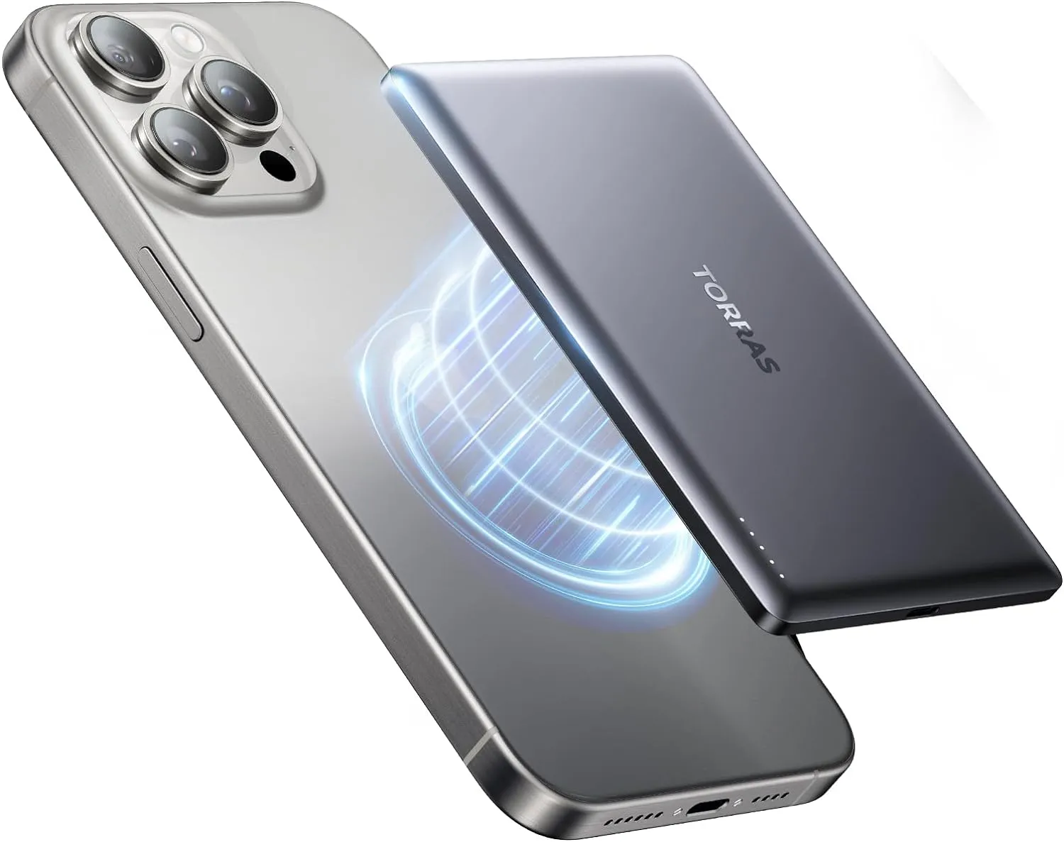 TORRAS MiniMag Power Bank, Ultra Slim 5,000mAh Wireless Portable Charger with USB-C Cable, Fast Charging Magnetic Battery Pack, Magsafe-Compatible for iPhone 16/15/14/13/12, Glacier Gray