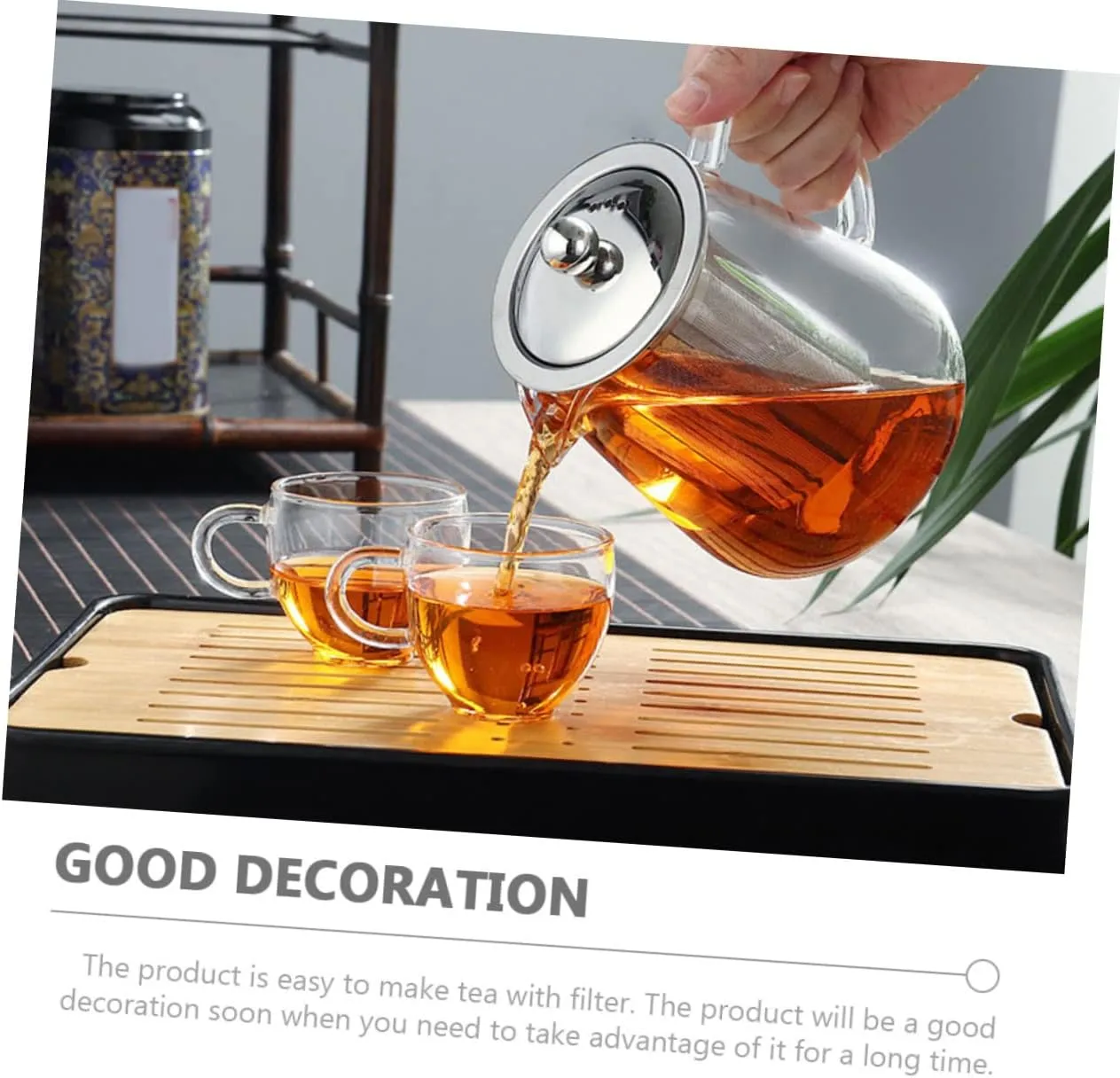 Transparent Glass Tea Pot with Infuser Stovetop Teapot for Loose Leaf and Blooming Tea and Heat Resistant Kettle for Home Office Use present