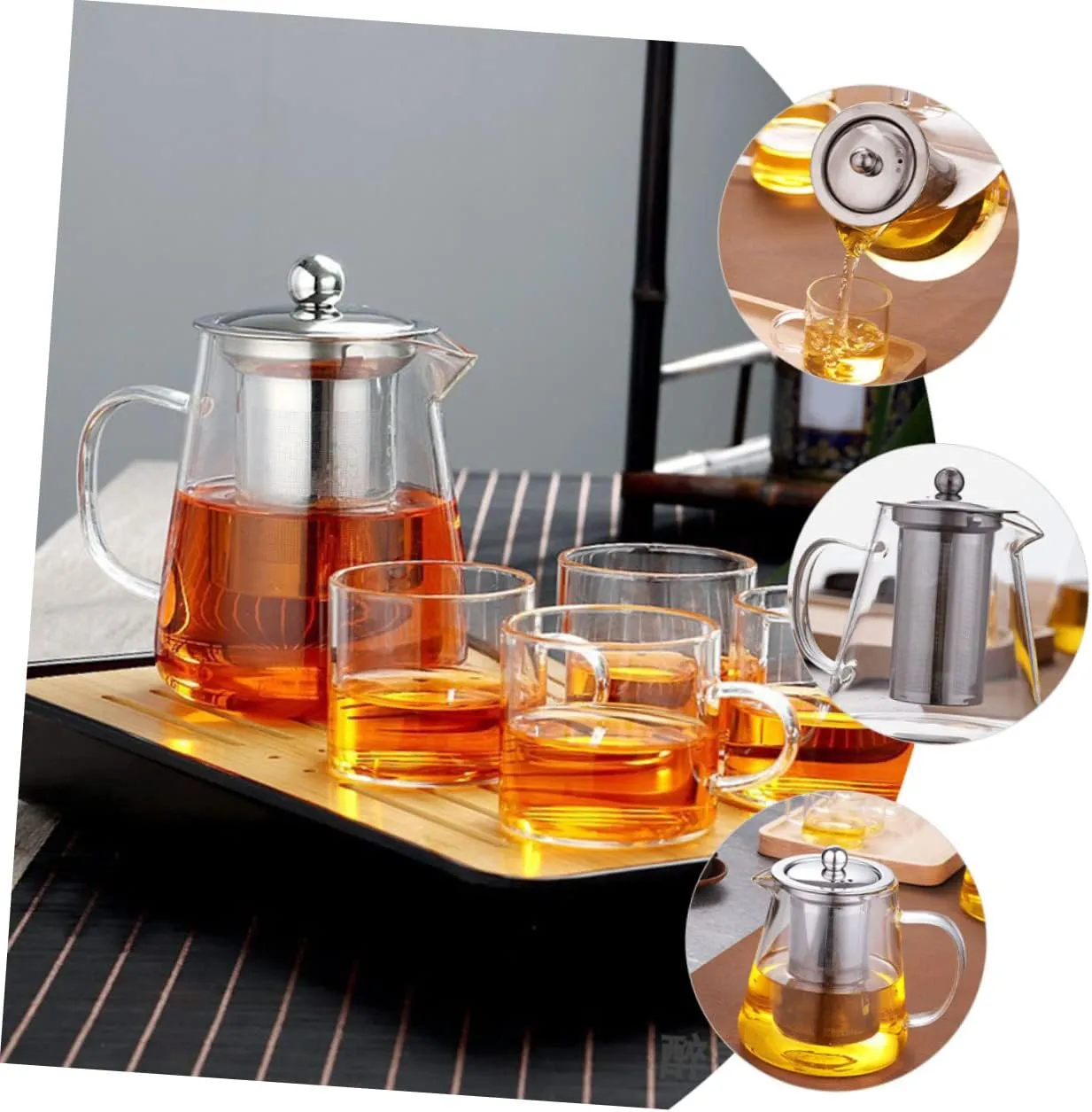 Transparent Glass Tea Pot with Infuser Stovetop Teapot for Loose Leaf and Blooming Tea and Heat Resistant Kettle for Home Office Use present