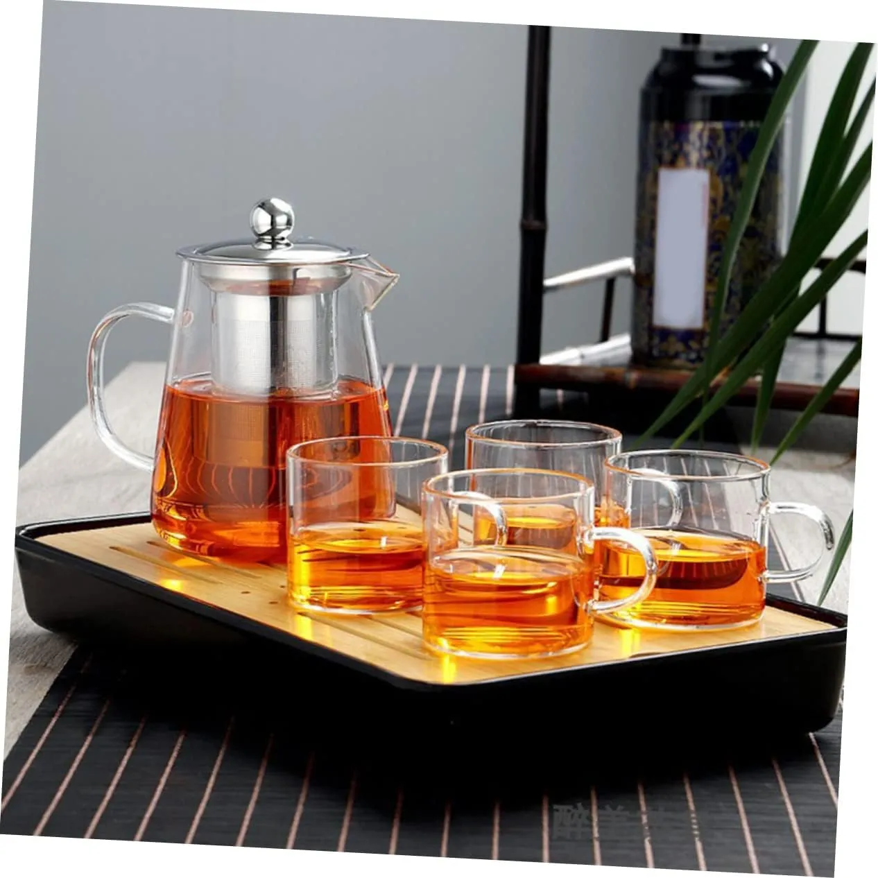 Transparent Glass Tea Pot with Infuser Stovetop Teapot for Loose Leaf and Blooming Tea and Heat Resistant Kettle for Home Office Use present