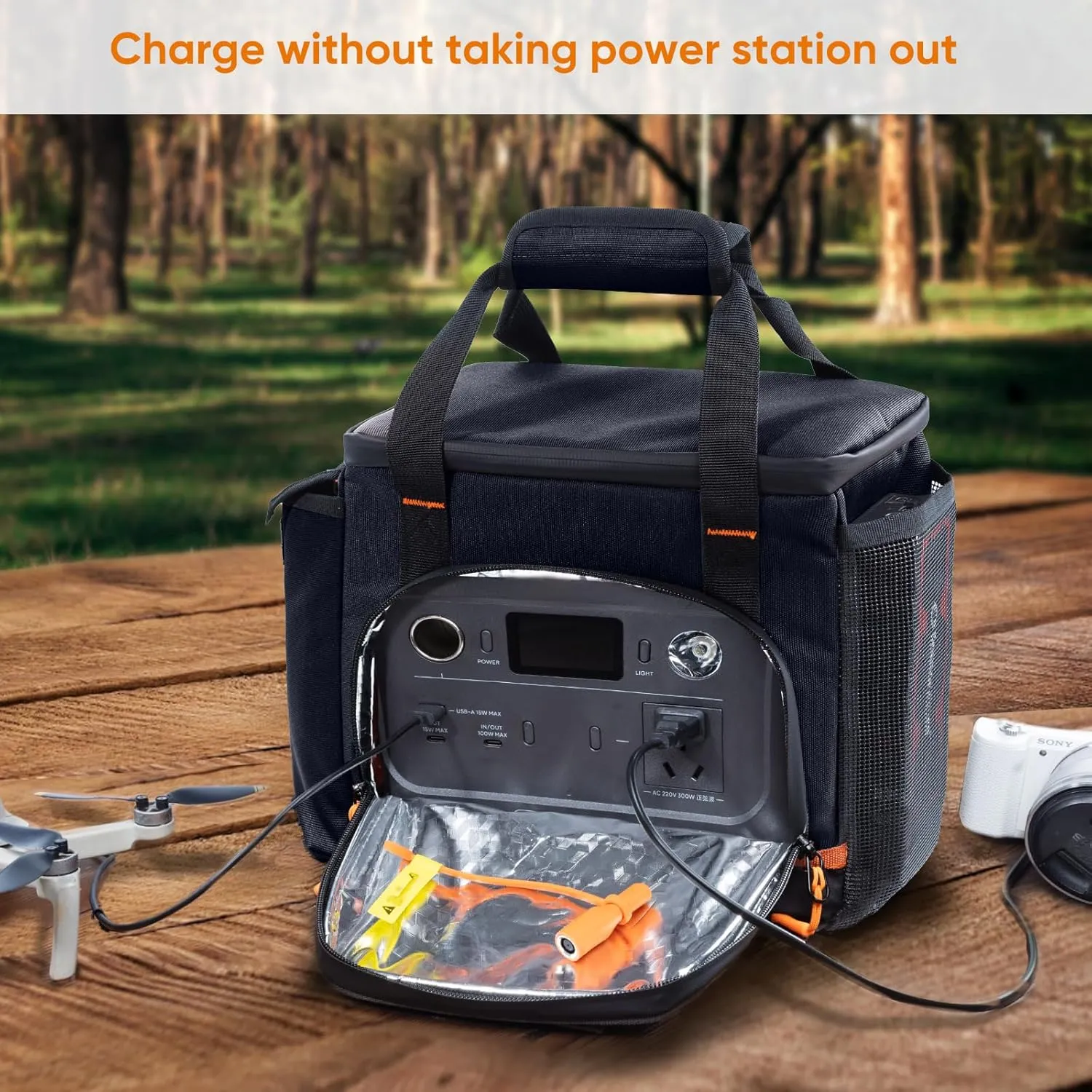 Travel Carrying Case Compatible with Jackery Explorer 300/240/160, Portable Power Station Storage Case with Water- proof Bottom and Front Pockets for Jackery Accessories Solar Generator