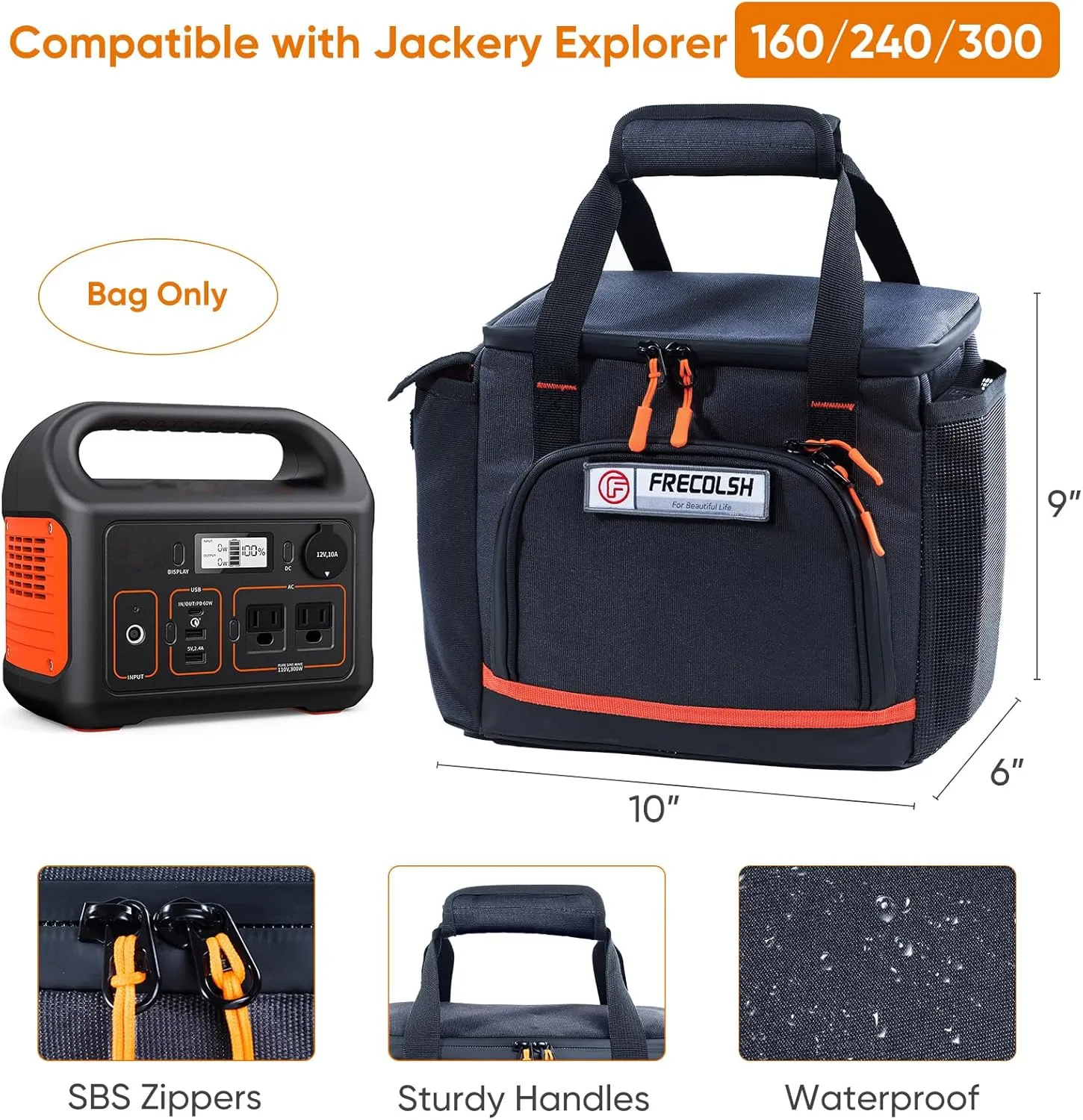 Travel Carrying Case Compatible with Jackery Explorer 300/240/160, Portable Power Station Storage Case with Water- proof Bottom and Front Pockets for Jackery Accessories Solar Generator