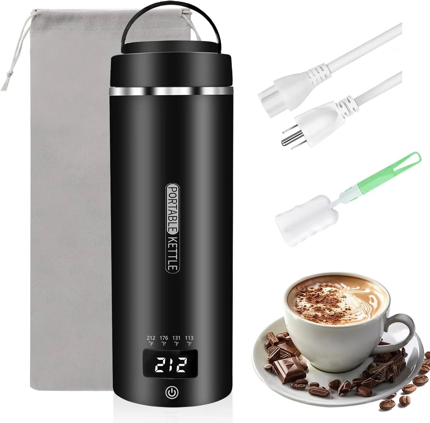 Travel Kettle 16oz/450ml Small Tea Kettle Coffee Mini Portable Electric Kettle with 4 Temperature Settings, Plug in 304 Stainless Steel Mini Travel Electric Kettle with Auto Shut-off(Black)