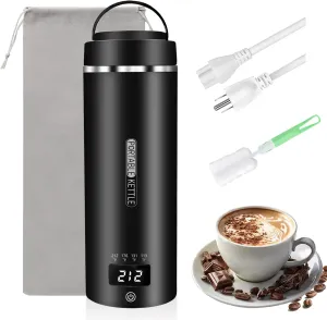 Travel Kettle 16oz/450ml Small Tea Kettle Coffee Mini Portable Electric Kettle with 4 Temperature Settings, Plug in 304 Stainless Steel Mini Travel Electric Kettle with Auto Shut-off(Black)