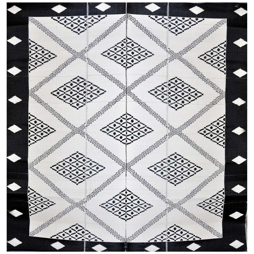 Troy Black & Cream Square Diamond Pattern Outdoor Folding Camping Mat - 270x270 CM