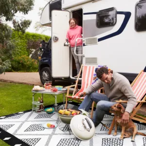 Troy Black & Cream Square Diamond Pattern Outdoor Folding Camping Mat - 270x270 CM