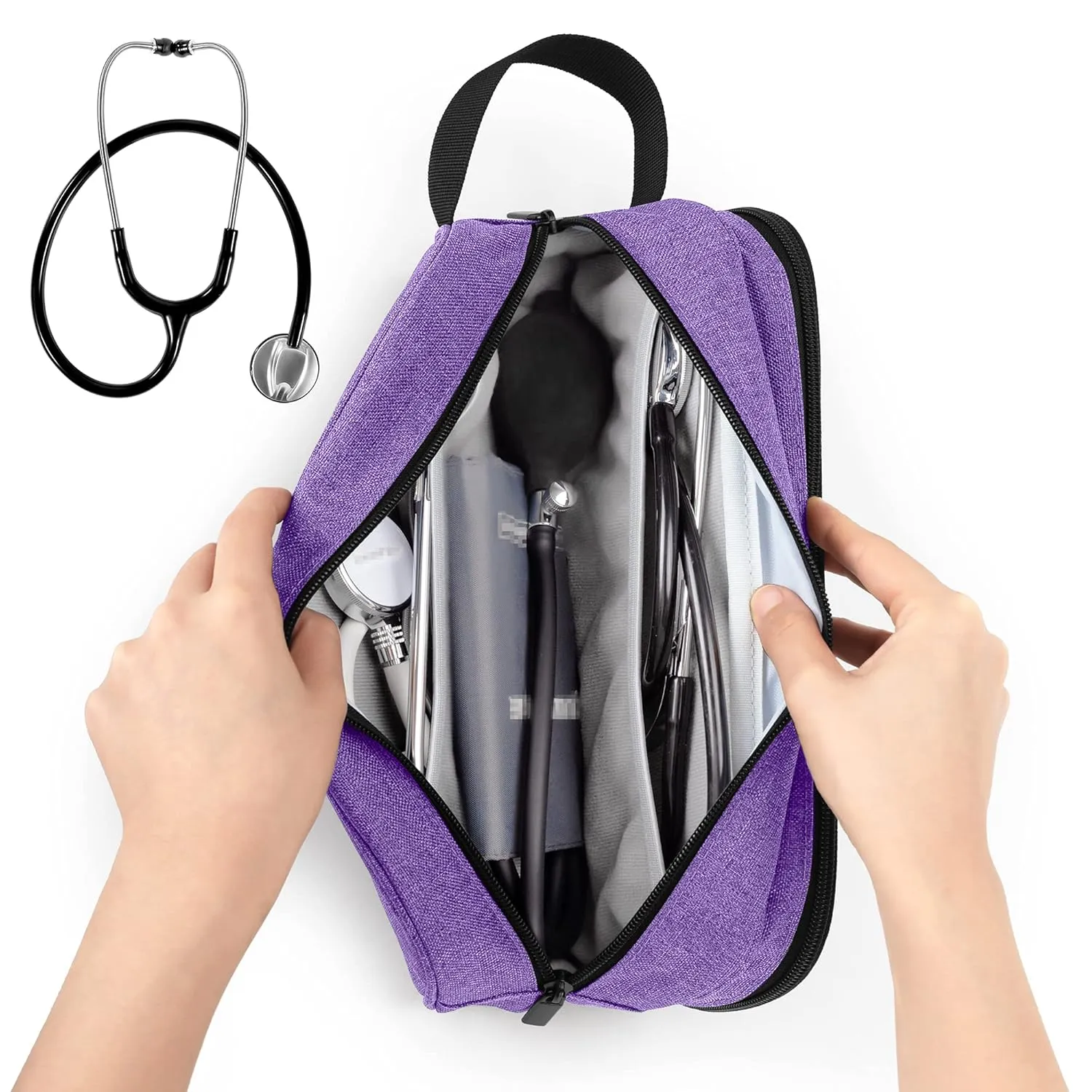 Trunab Stethoscope Carrying Case Hold 2 Stethoscopes or BP Cuffs, Compatible with 3M Littmann/MDF/ADC, Medical Case with Extra Pocket for Nurse Accessories, Essentials for Nurses, Doctors, Purple
