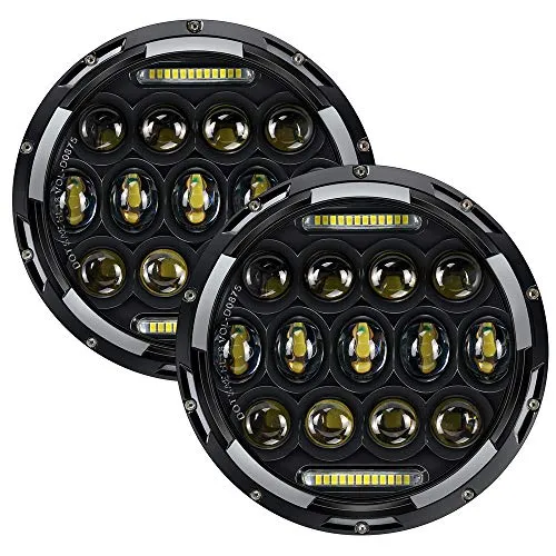 TURBO SII Pair 7 Inch Round Black Led Headlights With DRL Hi/lo Beam For Jeep Wrangler JKU Jk Tj CJ TJ Harley Davidson MAC R Peterbilt Kenworth H4-H13 Adapter