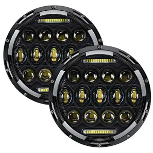 TURBO SII Pair 7 Inch Round Black Led Headlights With DRL Hi/lo Beam For Jeep Wrangler JKU Jk Tj CJ TJ Harley Davidson MAC R Peterbilt Kenworth H4-H13 Adapter