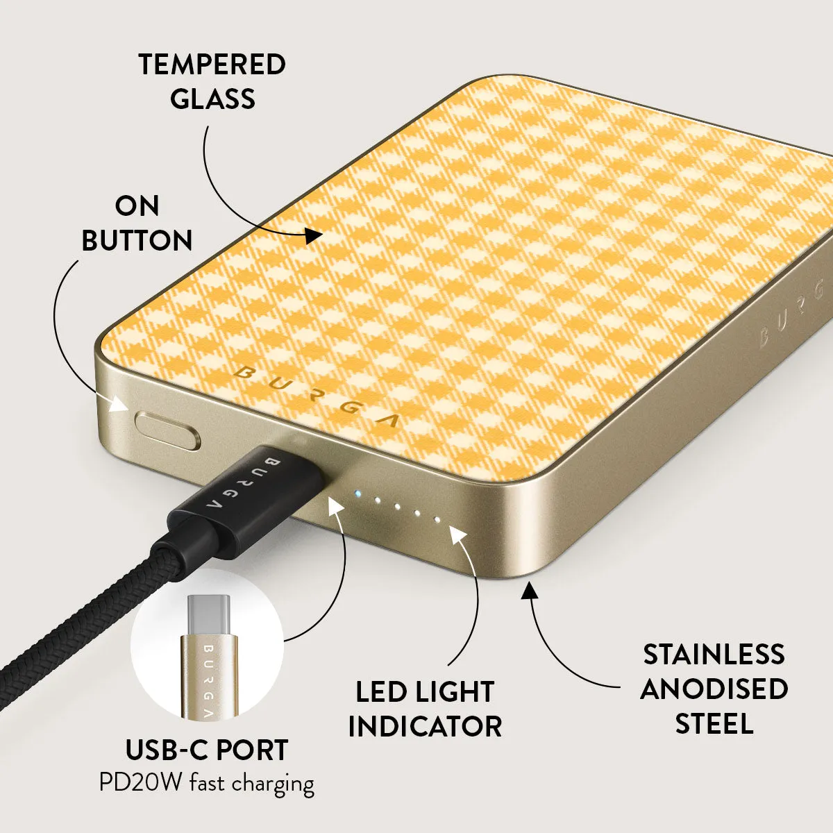 Tuscan Sun - Yellow Plaid Magnetic Power Bank
