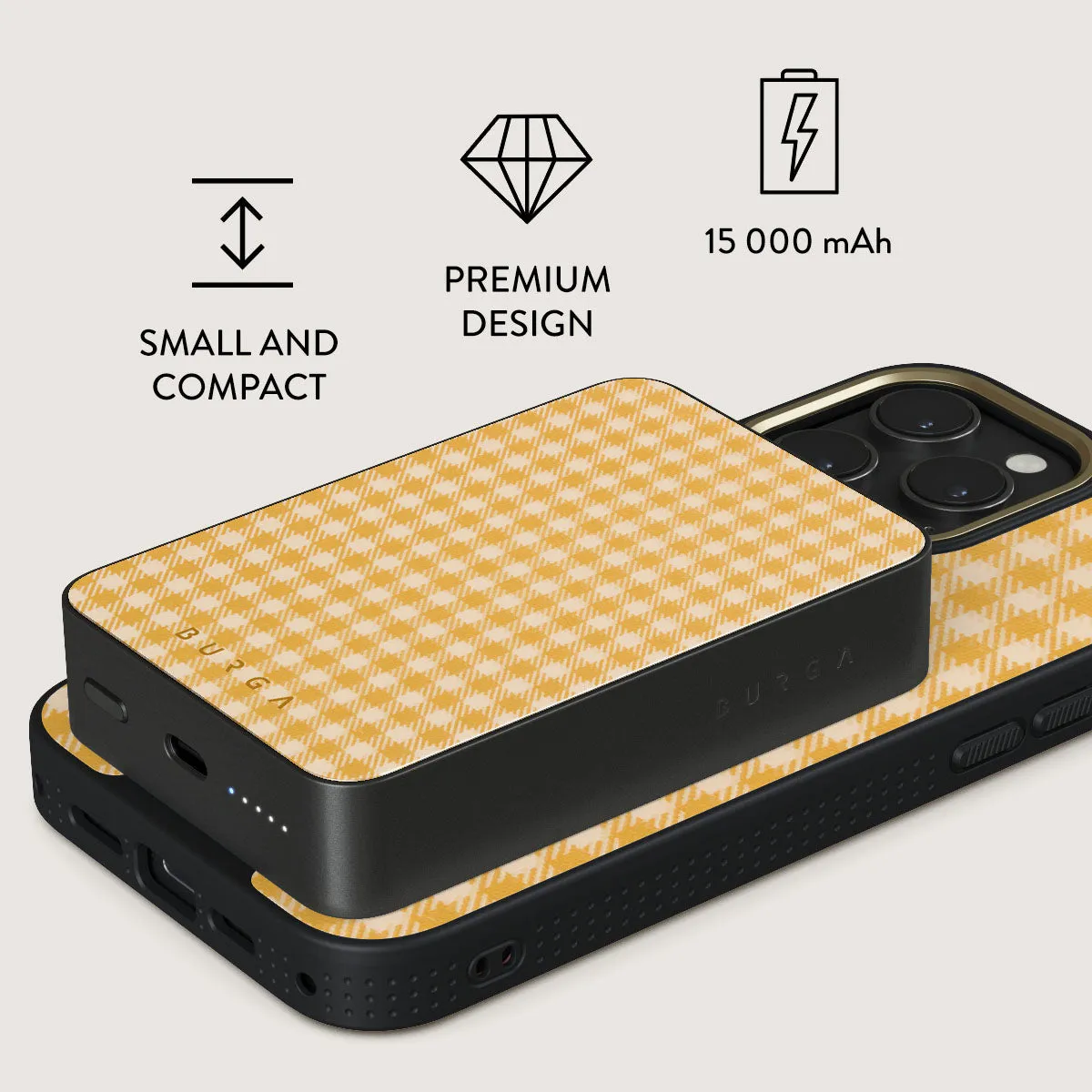 Tuscan Sun - Yellow Plaid Magnetic Power Bank