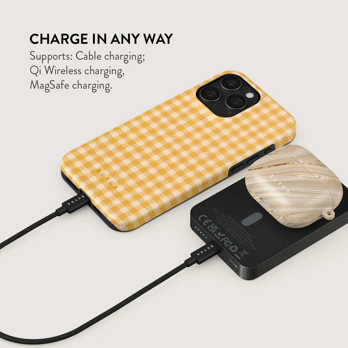 Tuscan Sun - Yellow Plaid Magnetic Power Bank