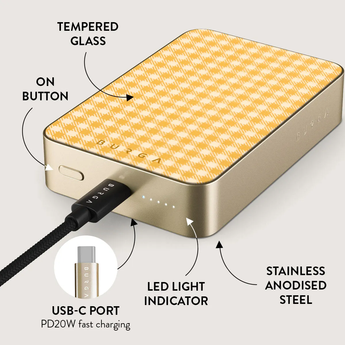 Tuscan Sun - Yellow Plaid Magnetic Power Bank