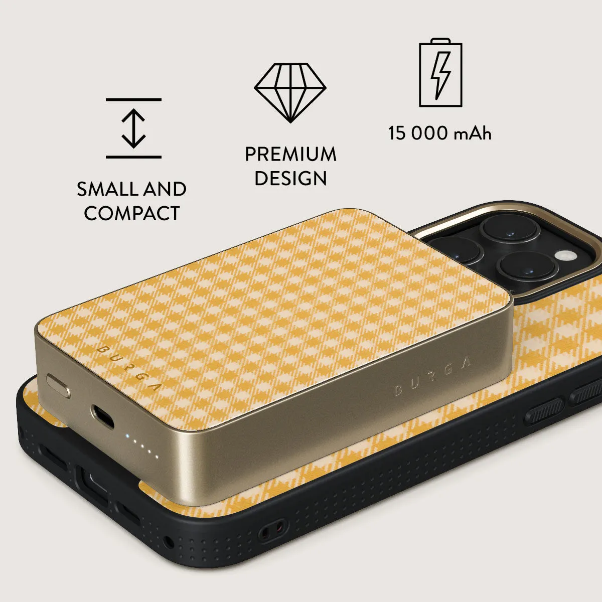 Tuscan Sun - Yellow Plaid Magnetic Power Bank