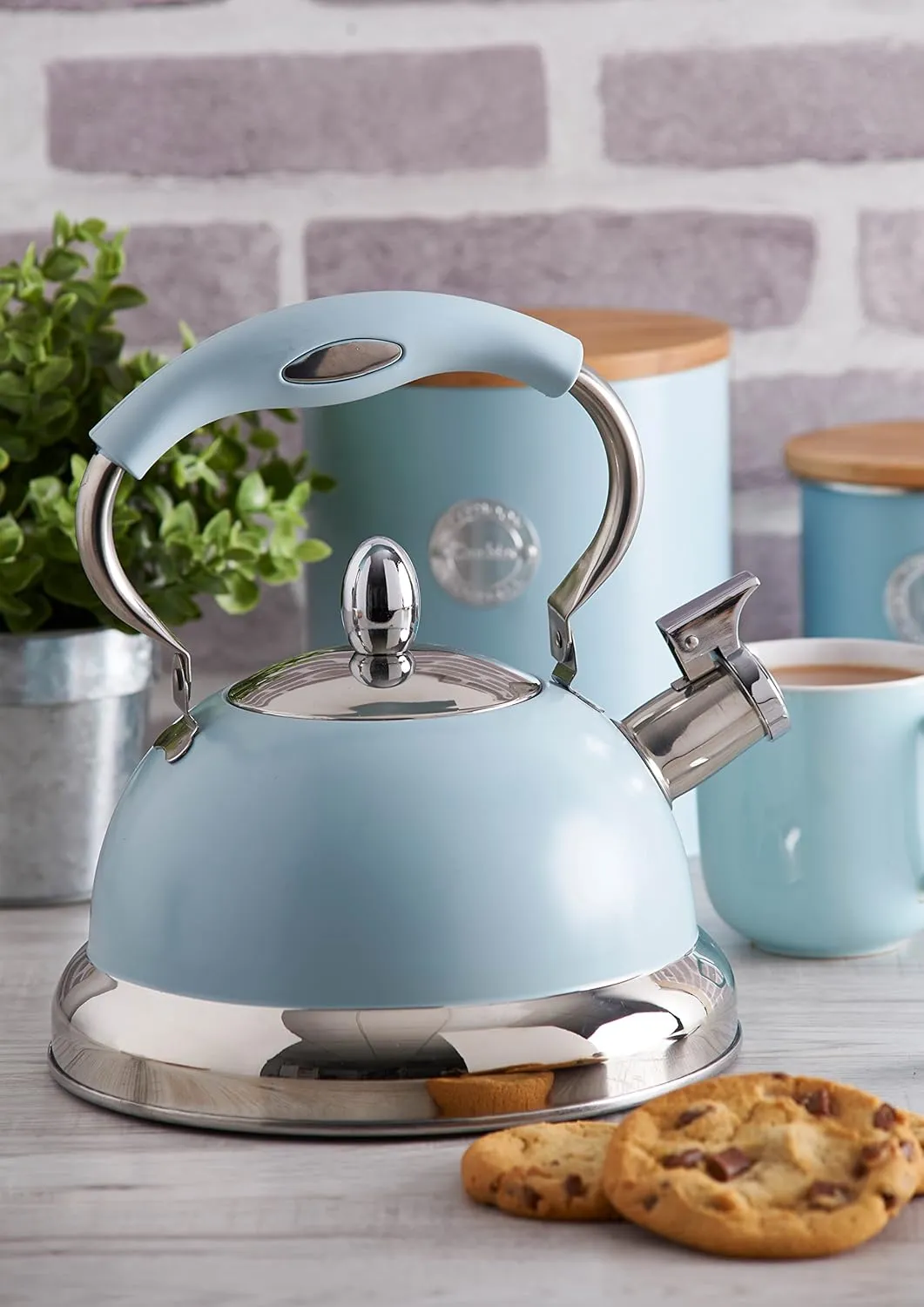 Typhoon Living Stovetop Whistling Kettle with Folding Handle, 2.5 Litre, Blue