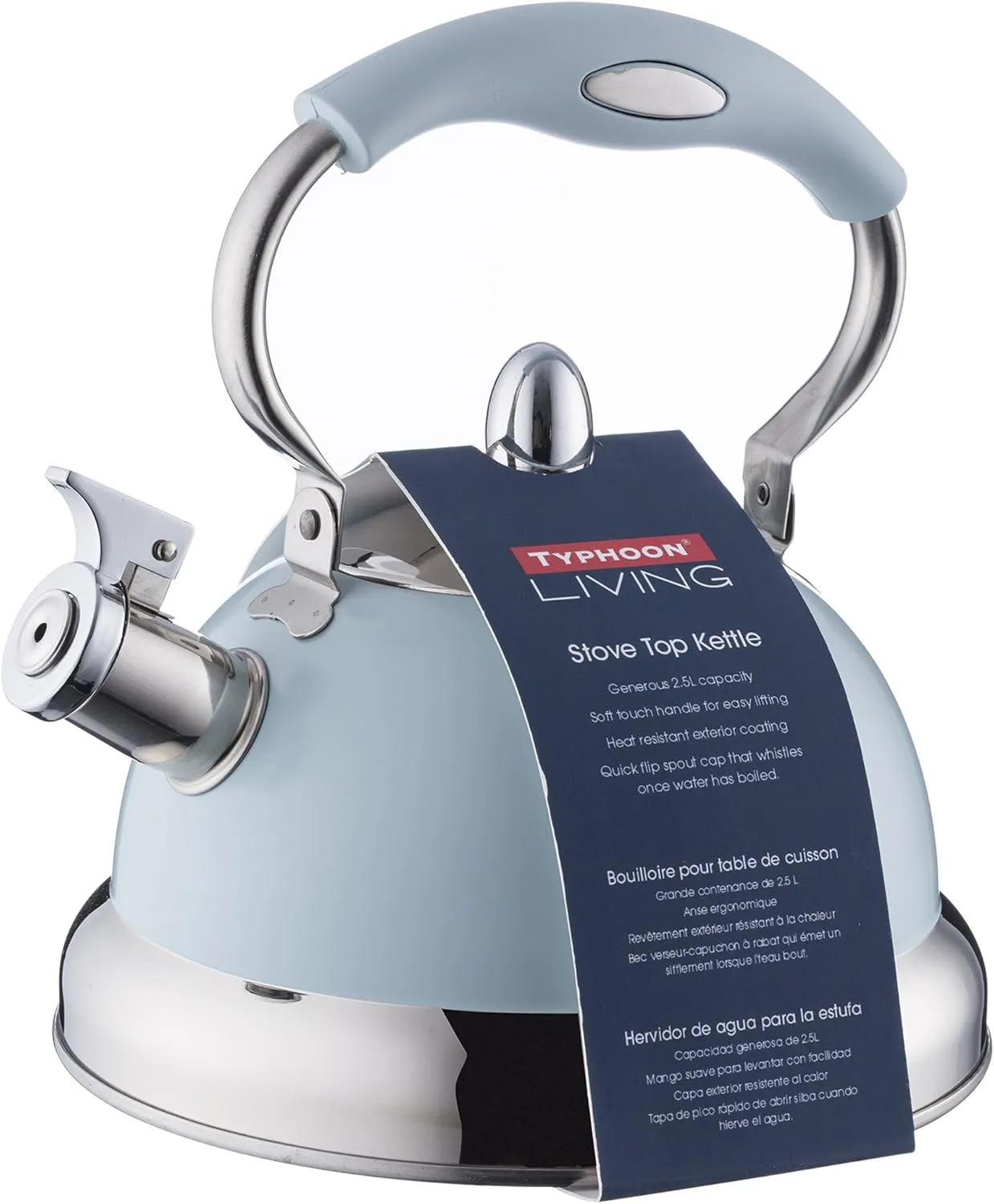 Typhoon Living Stovetop Whistling Kettle with Folding Handle, 2.5 Litre, Blue