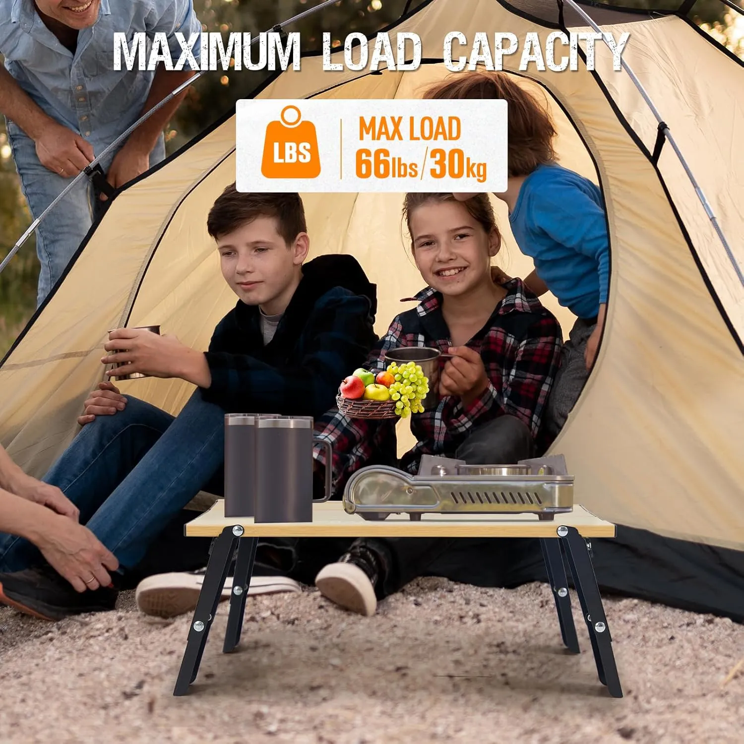 Ultralight Aluminum Mini Table, Foldable Small Beach Table with Retractable Legs, 66lbs/30kg Weight Capacity, Suitable for Picnic Camping Outdoor Hiking(Woodgrain)