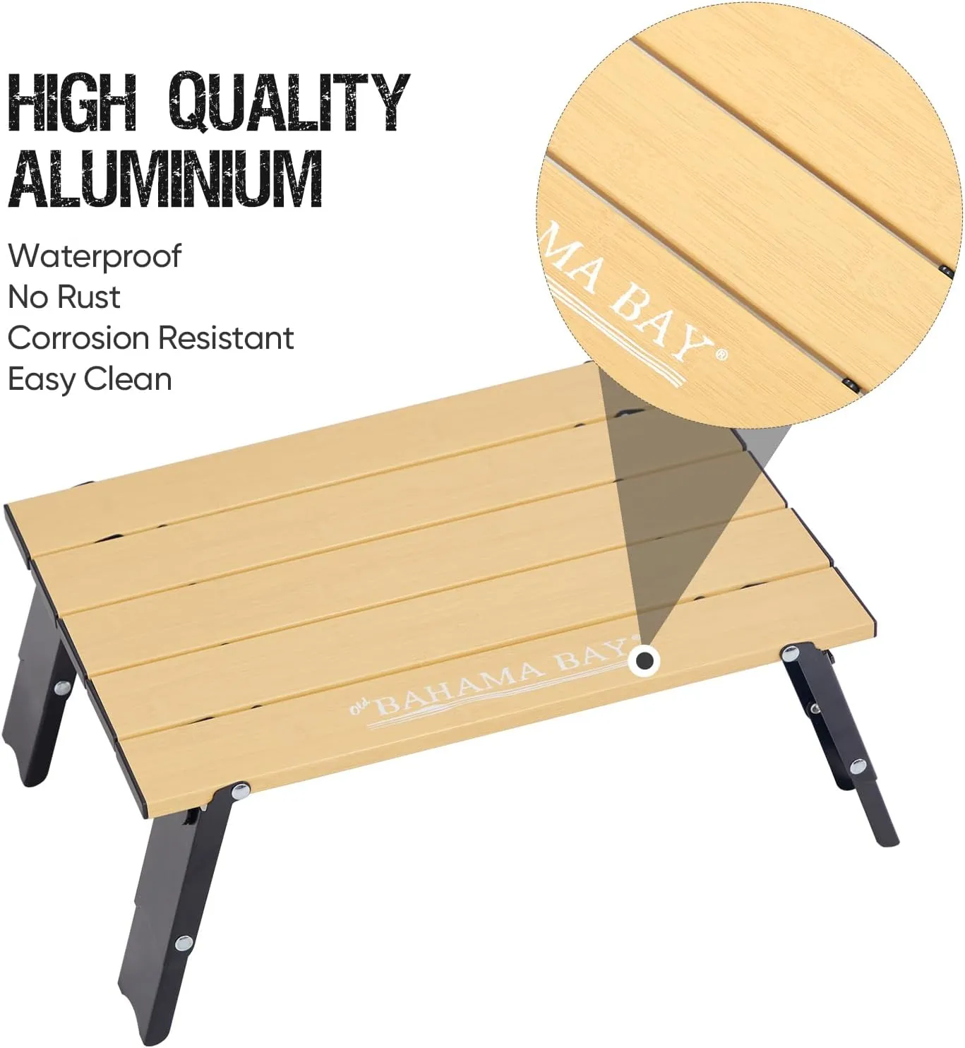 Ultralight Aluminum Mini Table, Foldable Small Beach Table with Retractable Legs, 66lbs/30kg Weight Capacity, Suitable for Picnic Camping Outdoor Hiking(Woodgrain)