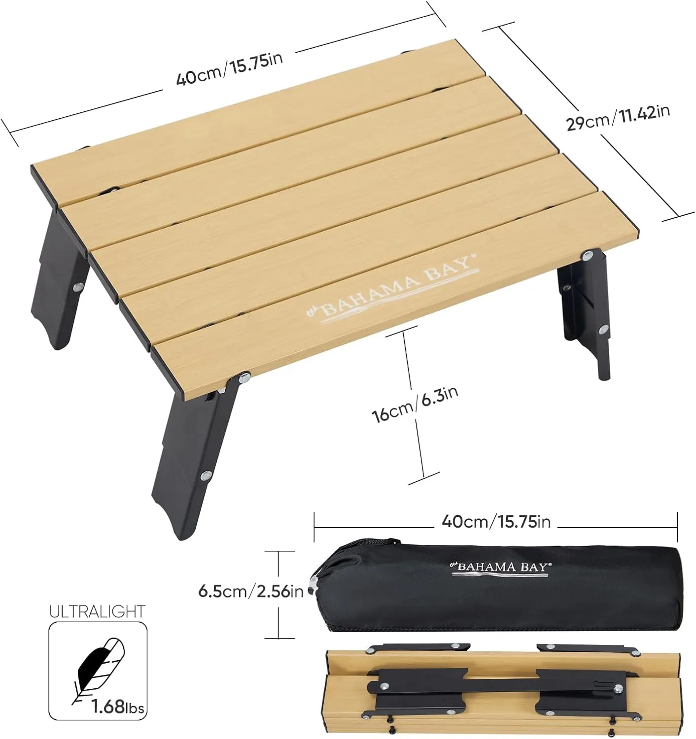 Ultralight Aluminum Mini Table, Foldable Small Beach Table with Retractable Legs, 66lbs/30kg Weight Capacity, Suitable for Picnic Camping Outdoor Hiking(Woodgrain)