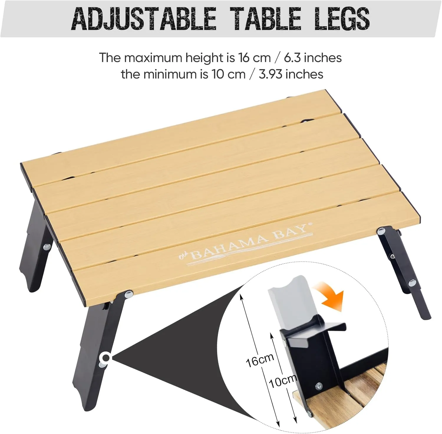 Ultralight Aluminum Mini Table, Foldable Small Beach Table with Retractable Legs, 66lbs/30kg Weight Capacity, Suitable for Picnic Camping Outdoor Hiking(Woodgrain)