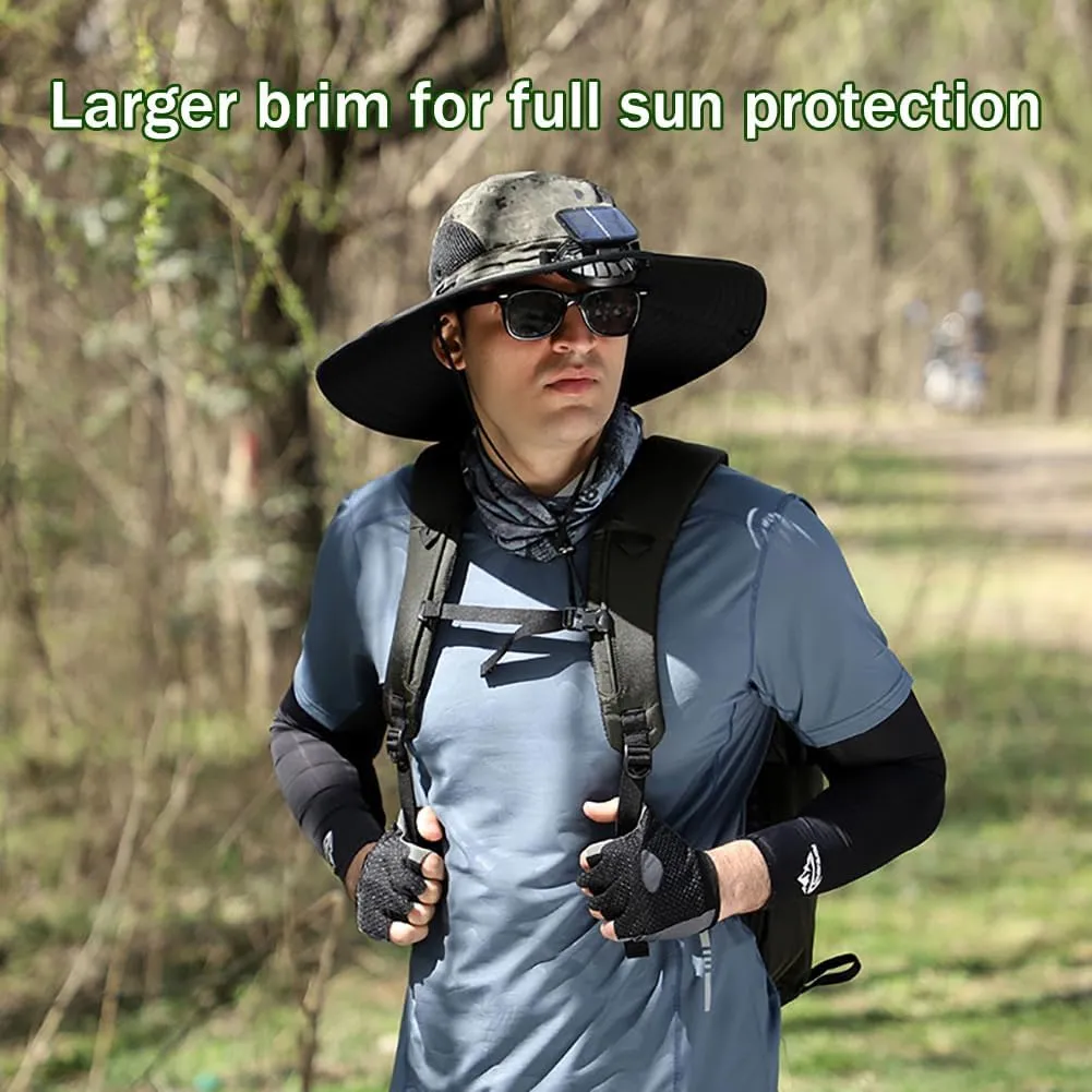 Ultralight Solar Fan Sun Hat, Outdoor Wide Brim Sun Hat with 2 Solar Fan Built, UPF 50  Solar Powered Fan Outdoor Fishing Hat