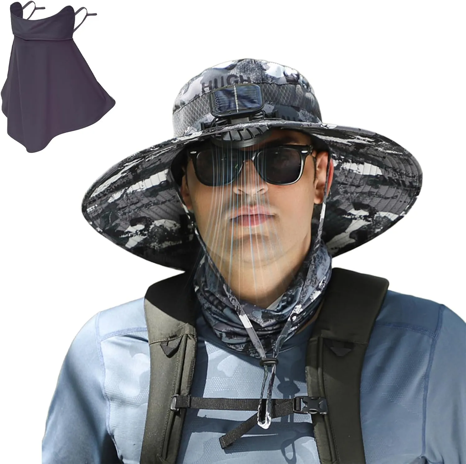 Ultralight Solar Fan Sun Hat, Outdoor Wide Brim Sun Hat with 2 Solar Fan Built, UPF 50  Solar Powered Fan Outdoor Fishing Hat