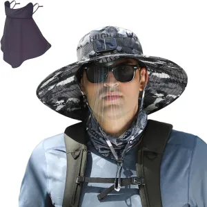 Ultralight Solar Fan Sun Hat, Outdoor Wide Brim Sun Hat with 2 Solar Fan Built, UPF 50  Solar Powered Fan Outdoor Fishing Hat
